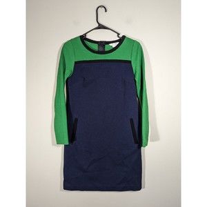 Boden Womens Navy Green Color Block Shift Dress Sz 2 Office Business Preppy